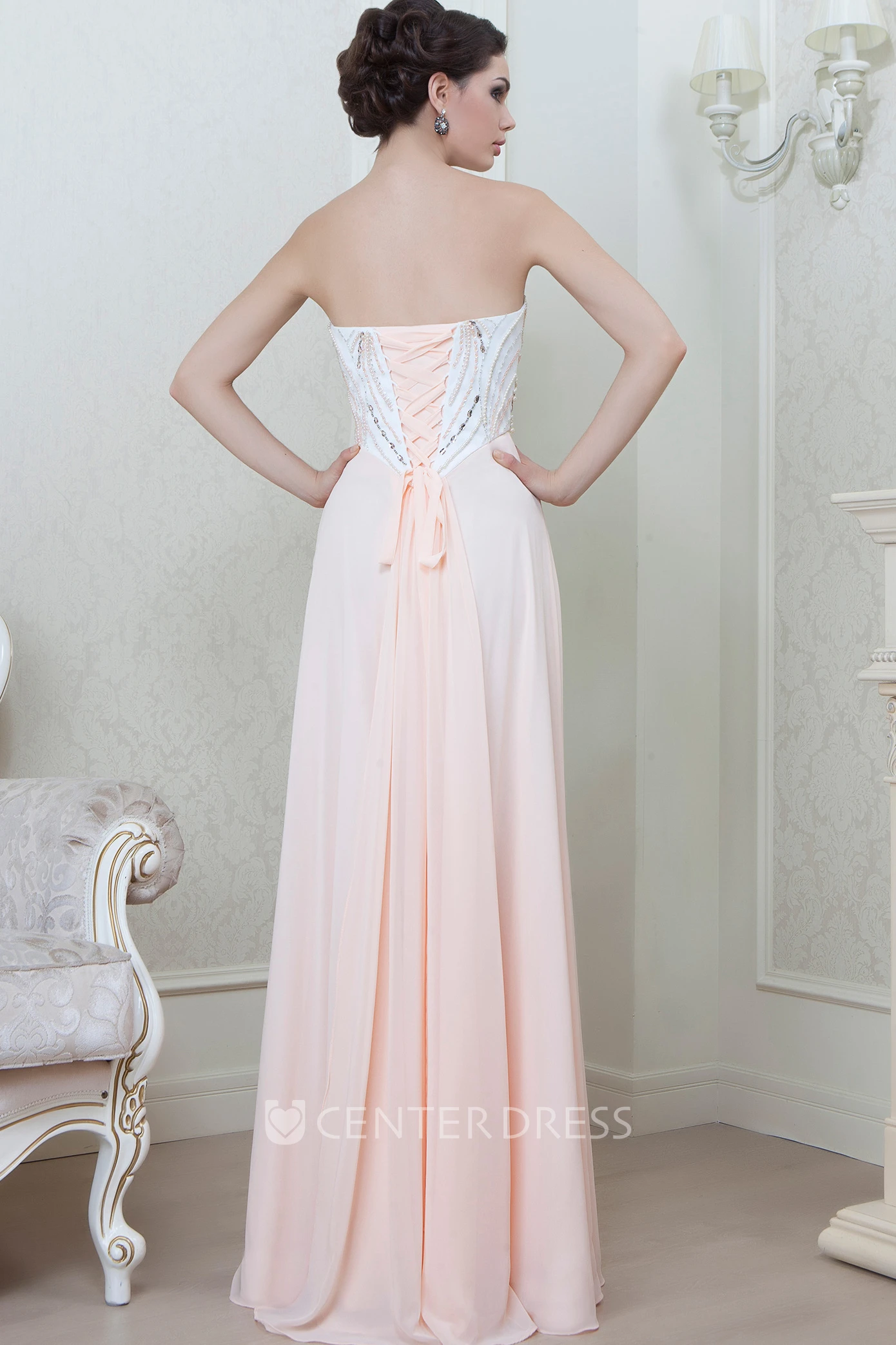 Sheath Long Beaded Sweetheart Sleeveless Chiffon Evening Dress