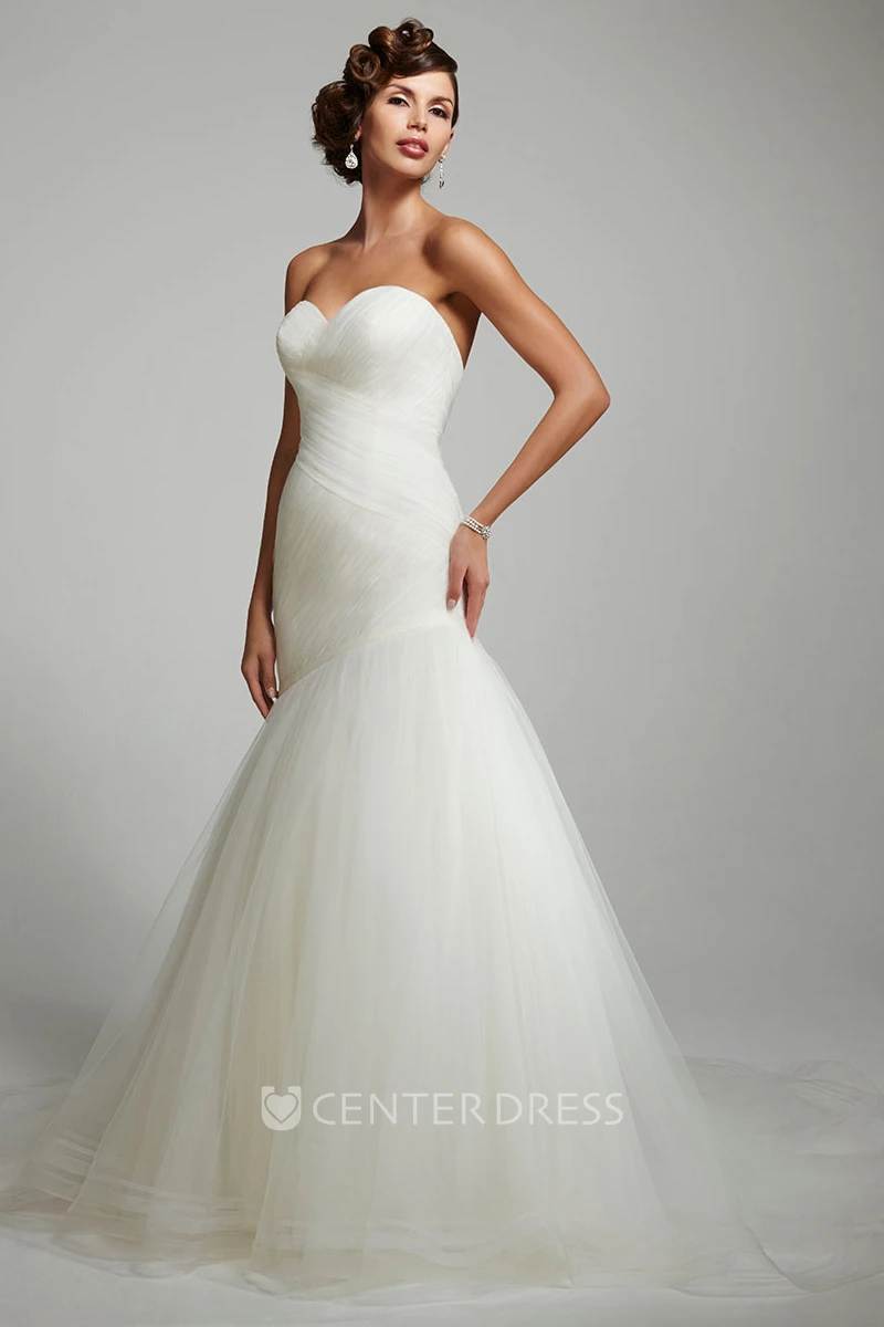Mermaid Sweetheart Tulle Wedding Dress With Criss Cross And Backless Design