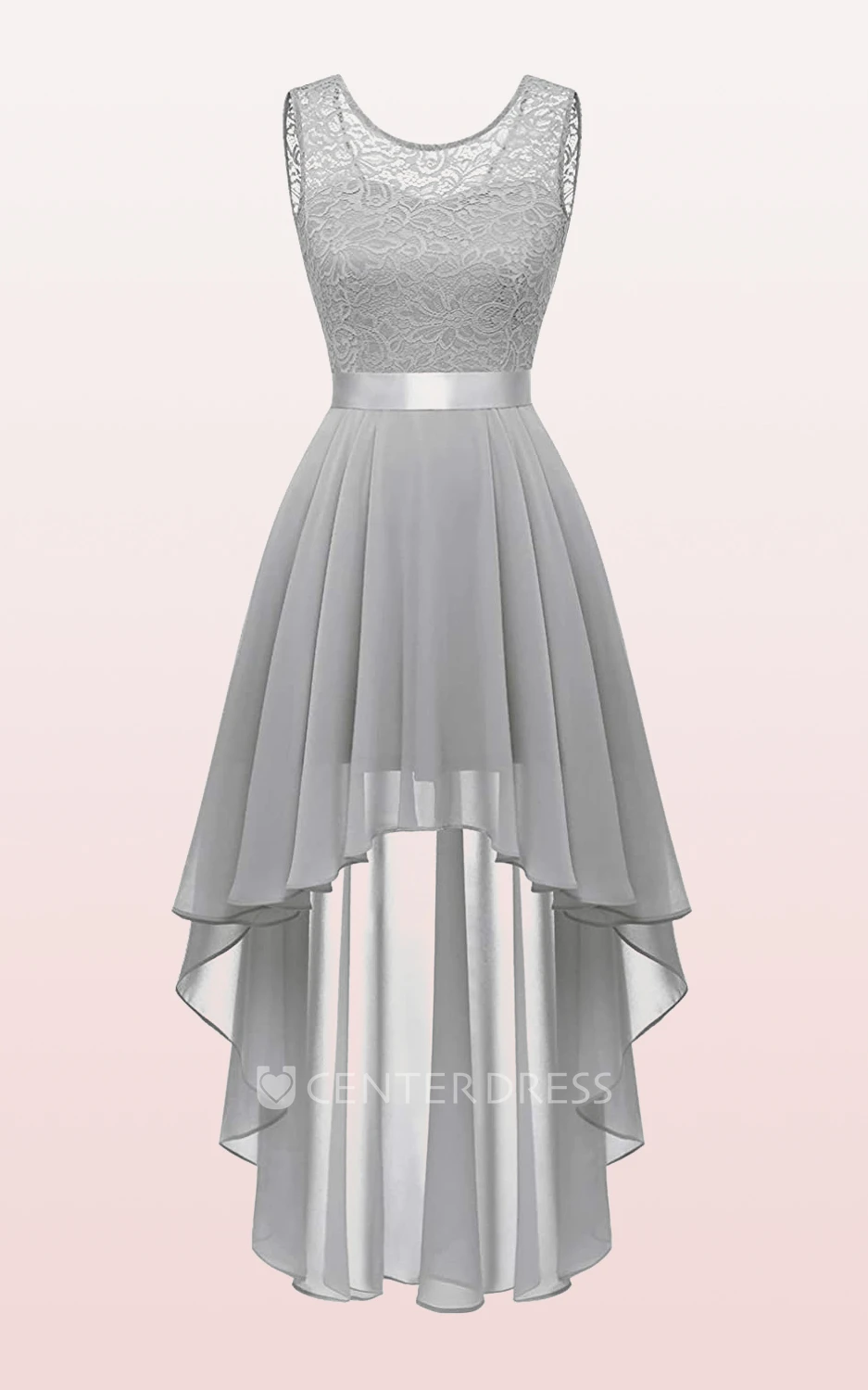 Chiffon High-Low Bateau A Line Sleeveless Bridesmaid Dress With Sash/Ribbon