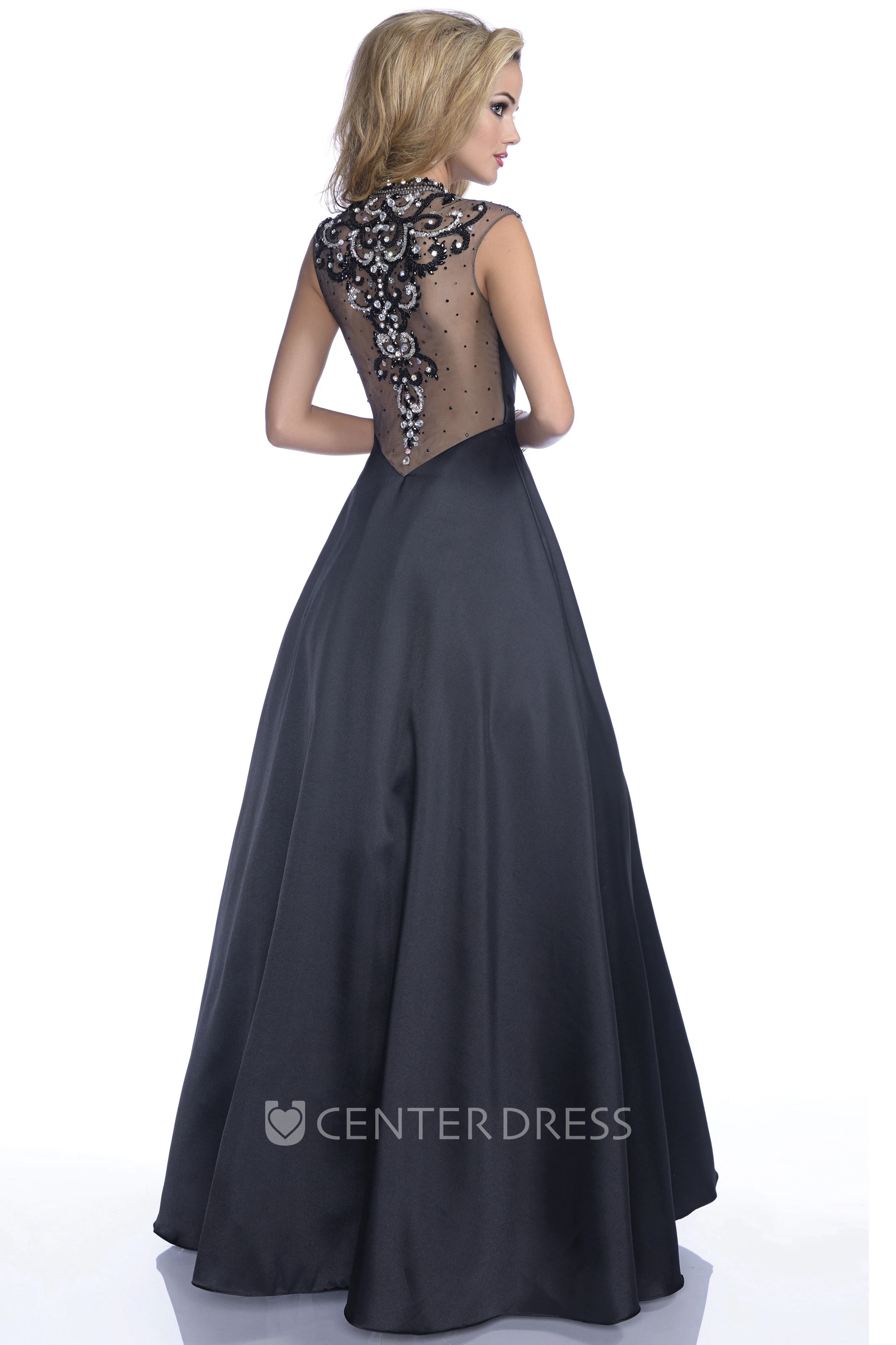 Cap Sleeve A-Line Satin Gown With Sophisticated Neck