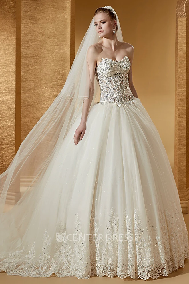 Sweetheart Ball Gown With Beautiful Beaded Corset And Court Train