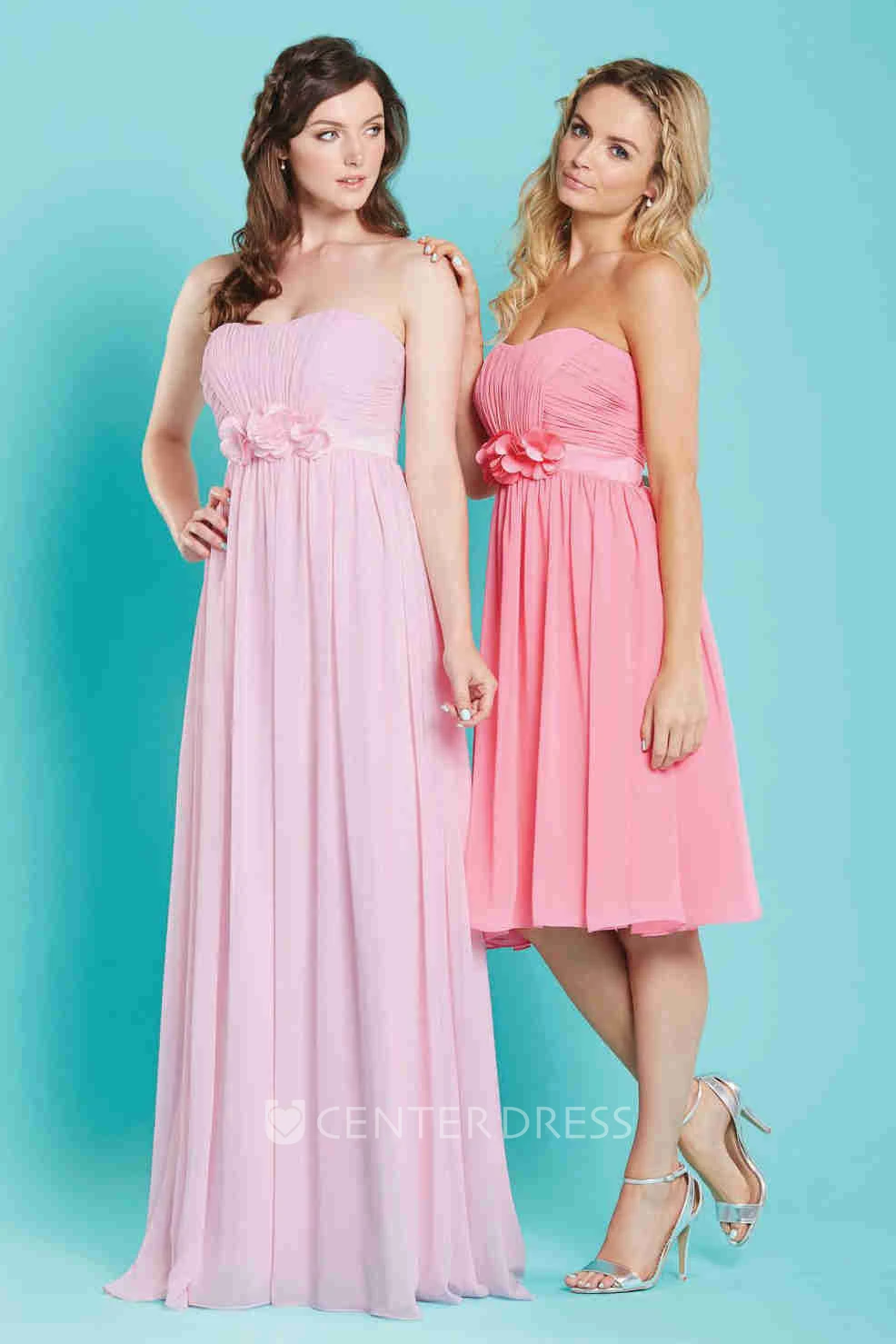 Strapless Long Chiffon Bridesmaid Dress With Ruching