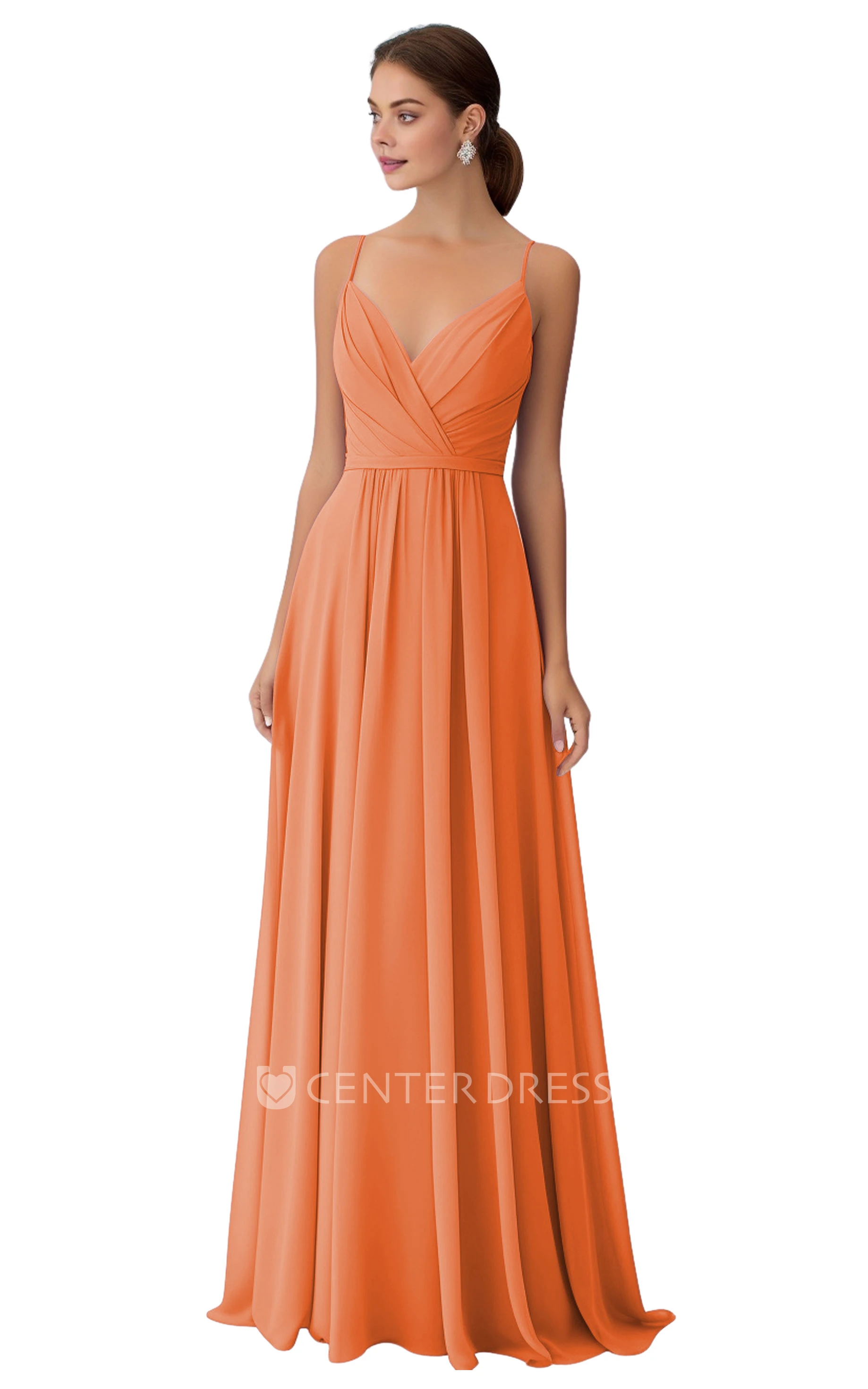 V-neck Chiffon Bridesmaid Dress with A-Line and Split Front Bohemian and Unique