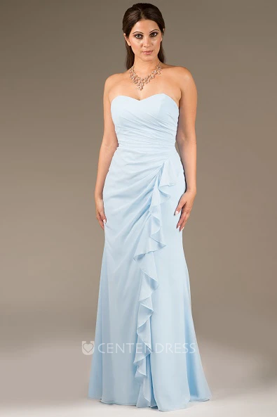 Sweetheart Sheath Chiffon Long Bridesmaid Dress With Ruffles