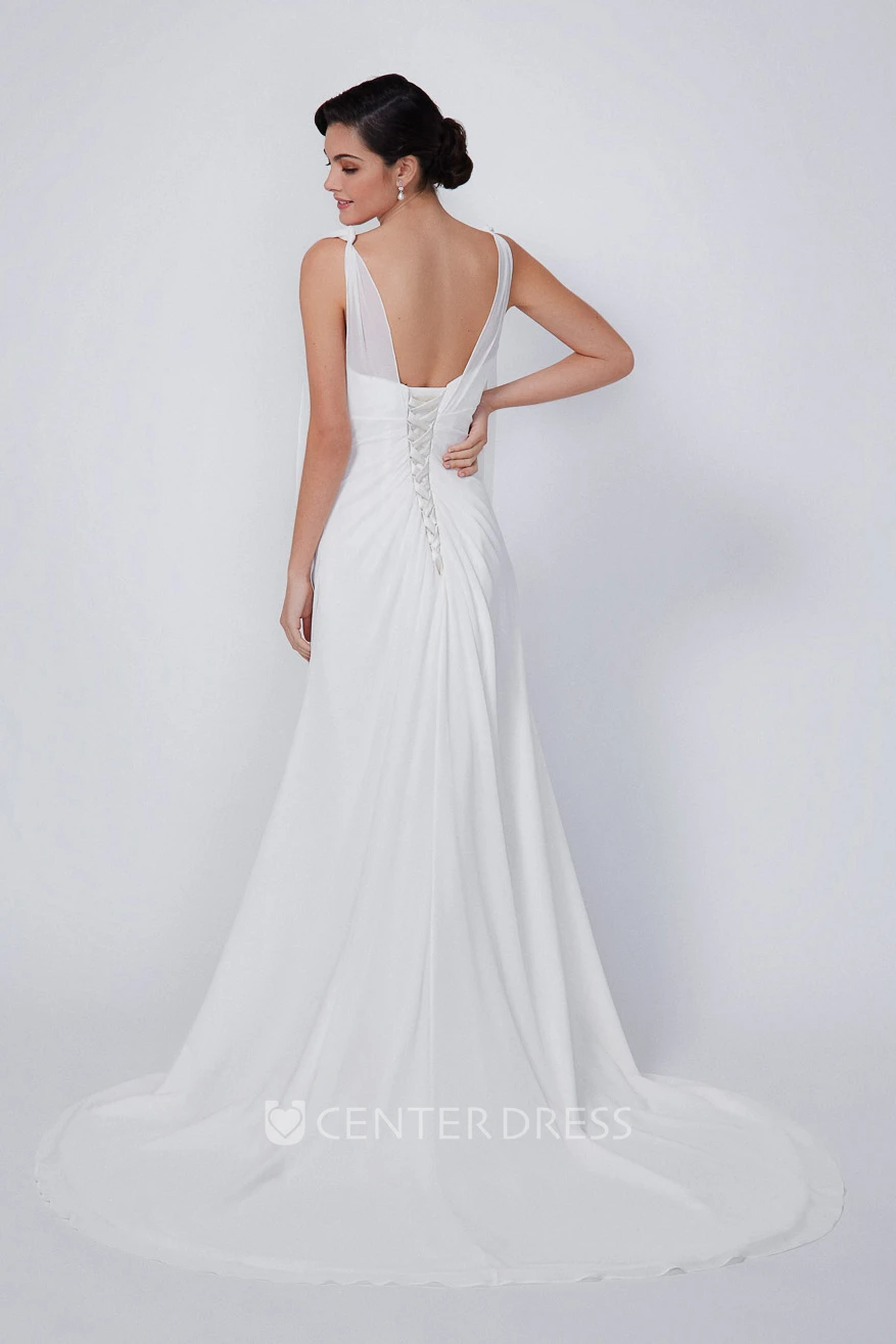 Ethereal Chiffon Sheath Court Train Wedding Dress