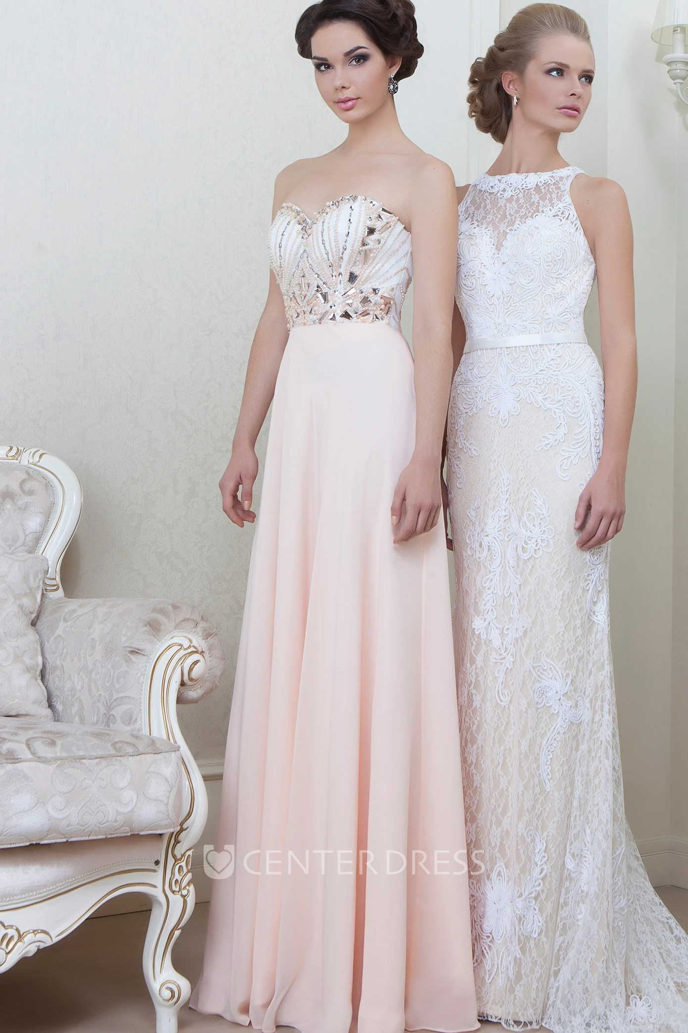 Sheath Long Beaded Sweetheart Sleeveless Chiffon Evening Dress