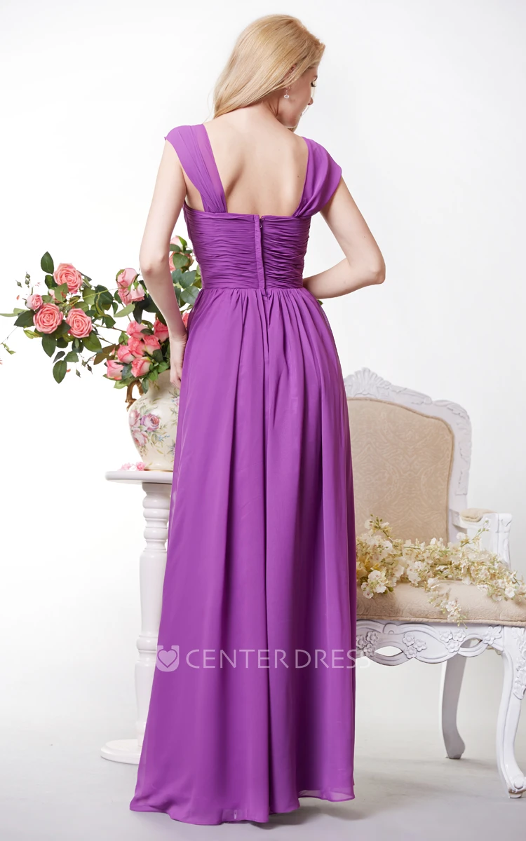 Graceful Chiffon A-line Gown With Cap Sleeves and Spaghetti Straps