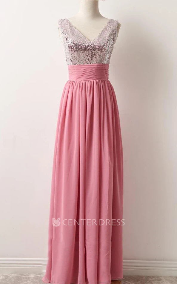 V-neck Chiffon Dress With Sequins