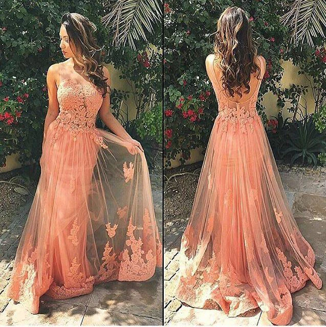 Gorgeous Sleeveless Lace Prom Dress Tulle Open Back