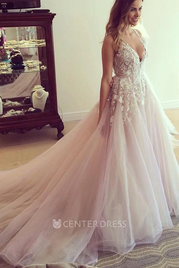 Sexy Sleeveless V-Neck  Tulle Dress With Appliques