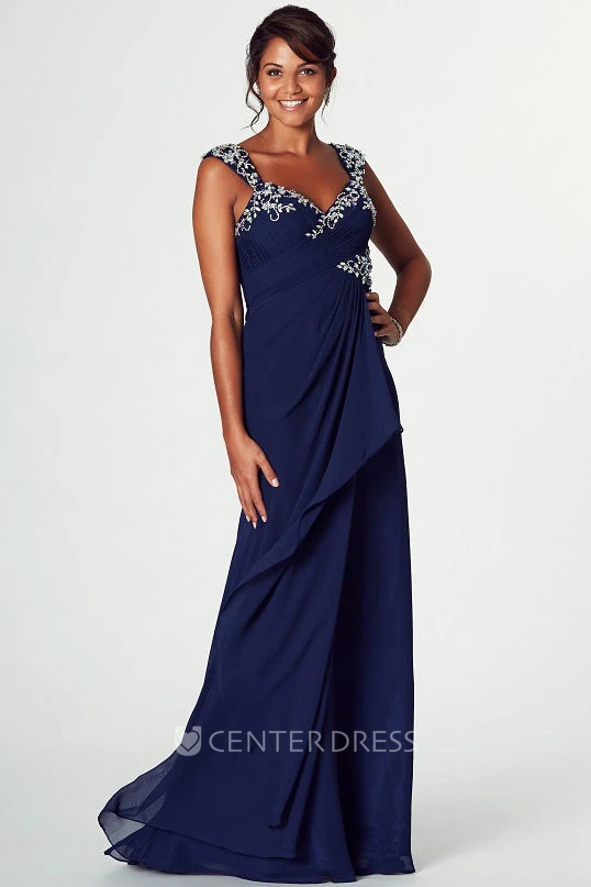 Maxi Strapped Draped Sleeveless Chiffon Prom Dress