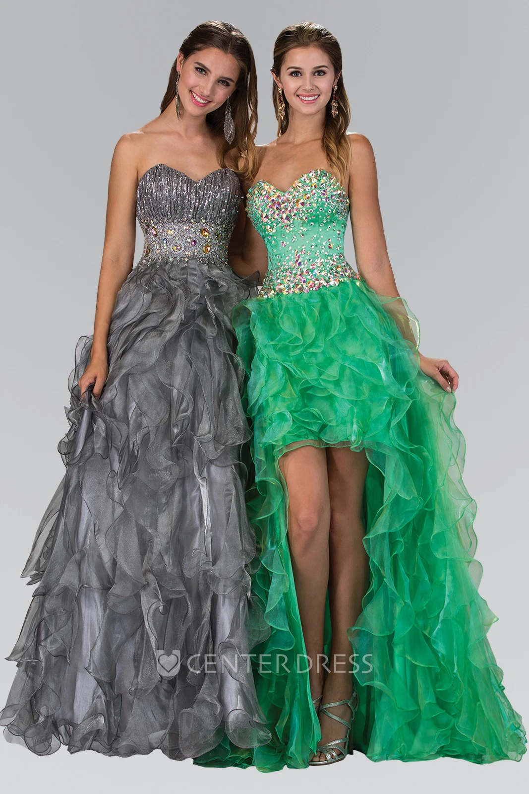 A-Line Long Sweetheart Sleeveless Organza Backless Dress With Beading And Ruffles