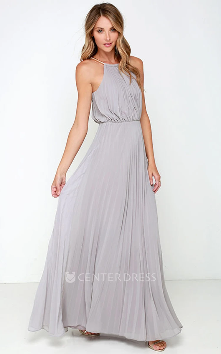 Chiffon Long Charming Sleeveless Dress With Pleats