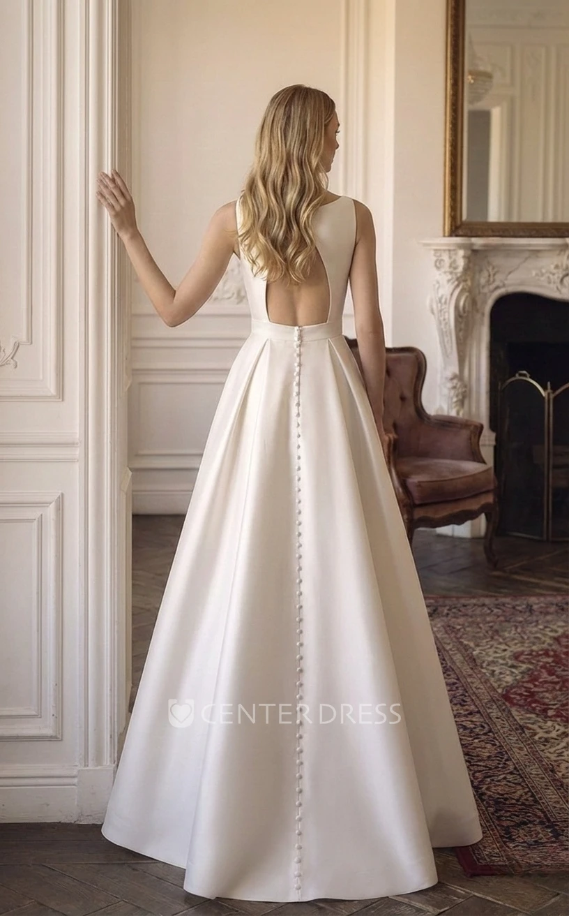 Simple Elopement High Low A-Line Modest Spring Wedding Dress Casual High Neck Ankle Length Vow Renewal Bridal Gown