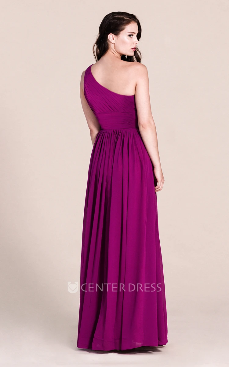 Simple Empire One-shoulder Long Chiffon Bridesmaid Dress with Pleats