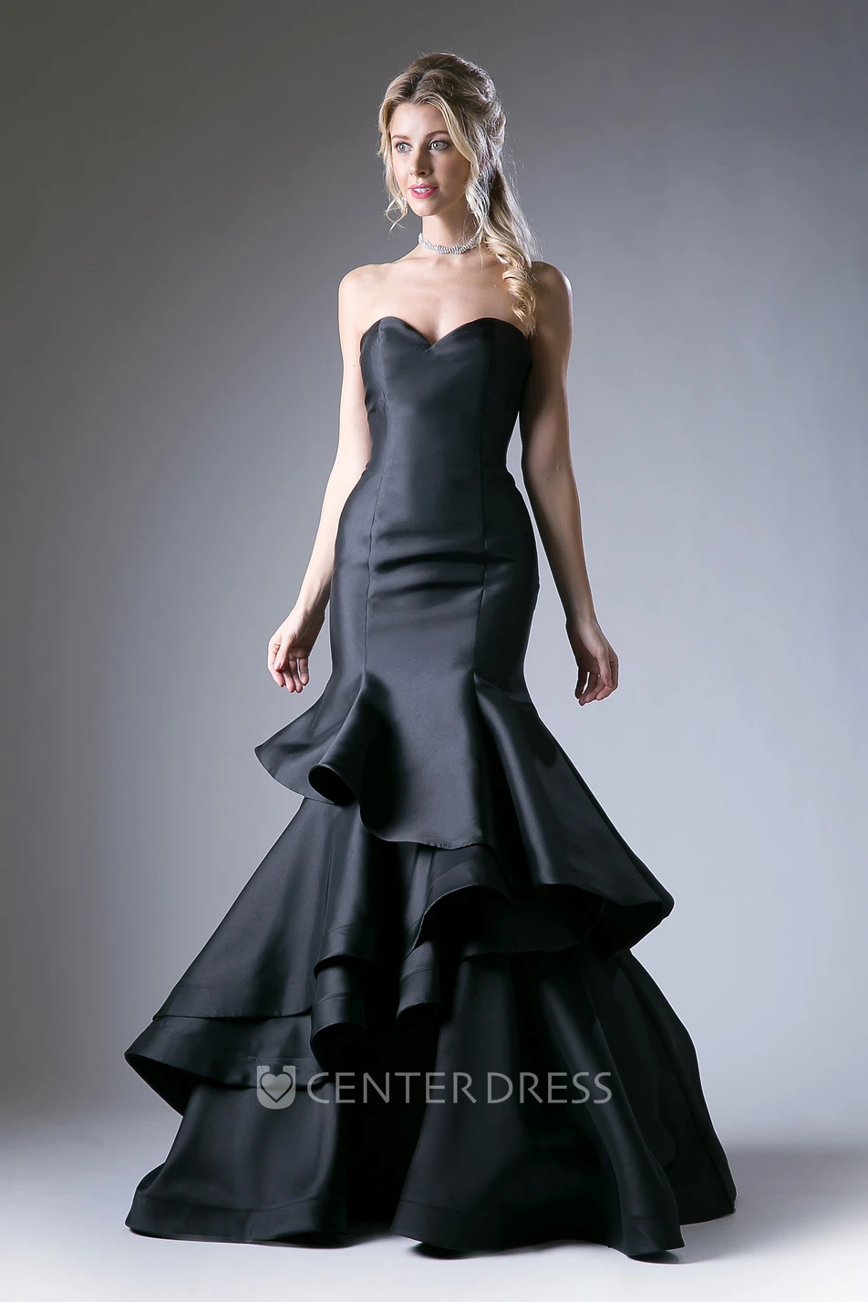 Trumpet Sweetheart Sleeveless Satin Corset Back Dress With Tiers And Ruffles