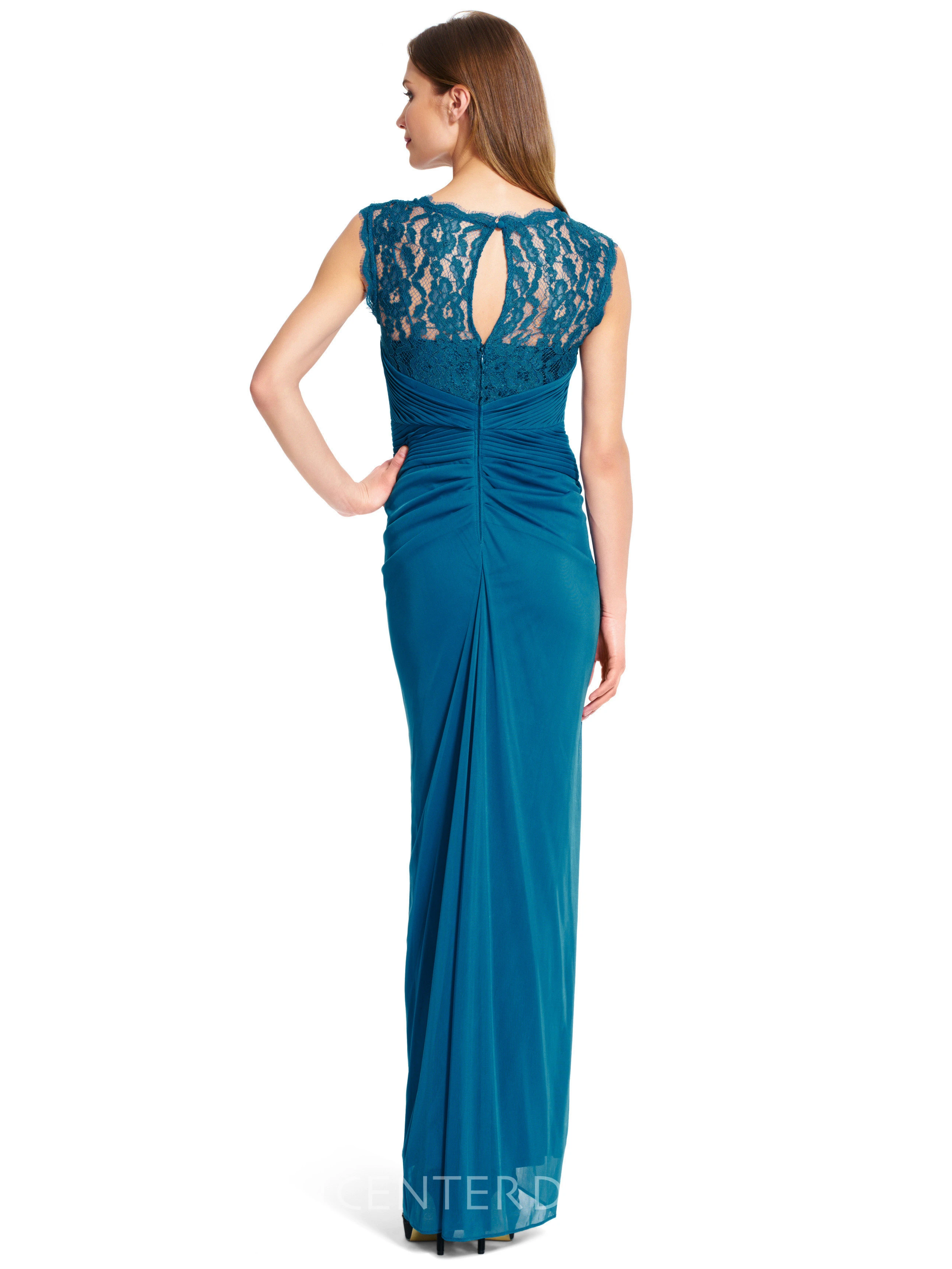 Pencil Scoop-Neck Sleeveless Ruched Chiffon Bridesmaid Dress With Lace And Zipper