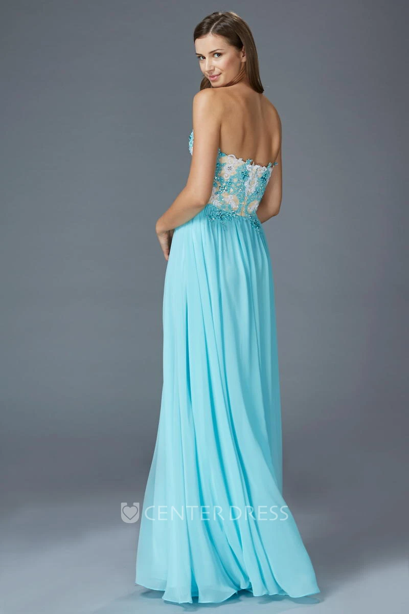 A-Line Maxi Sweetheart Sleeveless Empire Chiffon Backless Dress With Appliques