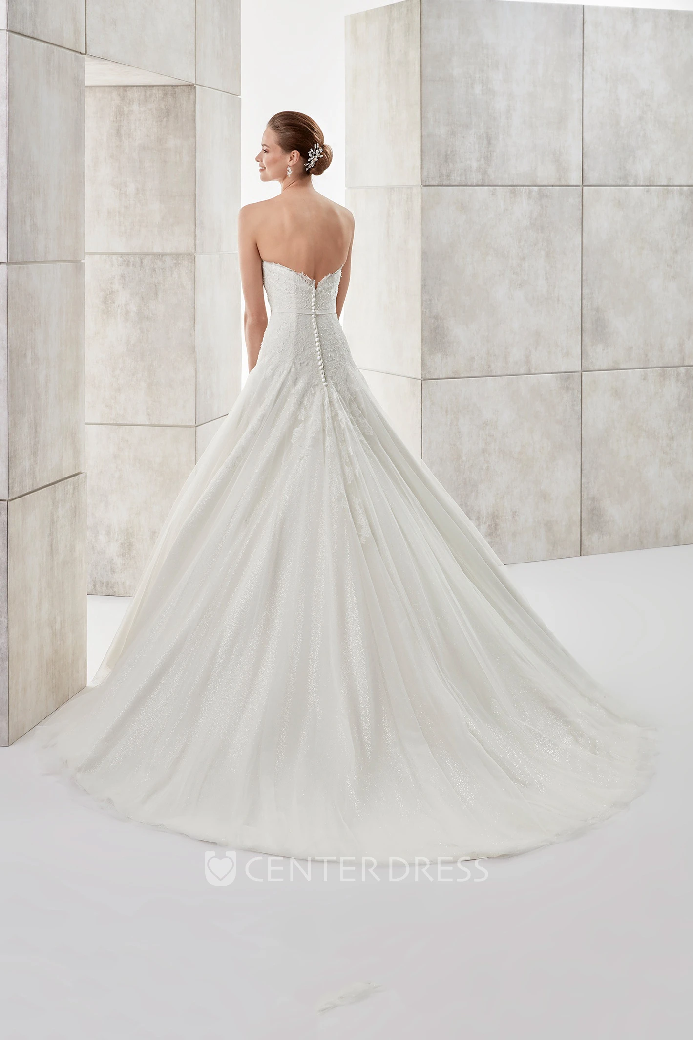 Sweetheart Pleating A-line Wedding Dress with Beaded Belt and Lace Bodice