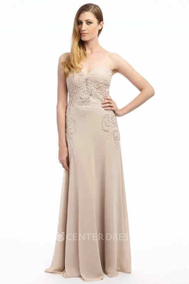 Maxi Ruched Sleeveless Sweetheart Chiffon Prom Dress With Appliques