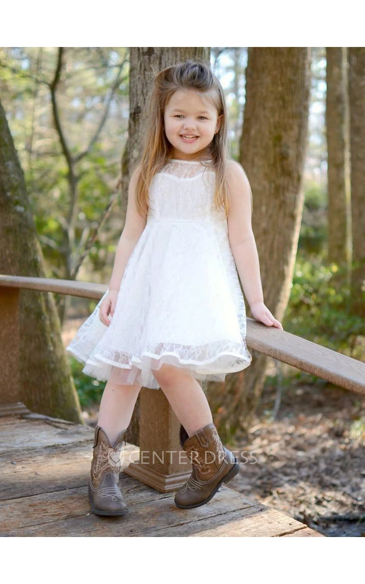 Sleeveless Jewel Neck A-line Pleated Lace Dress