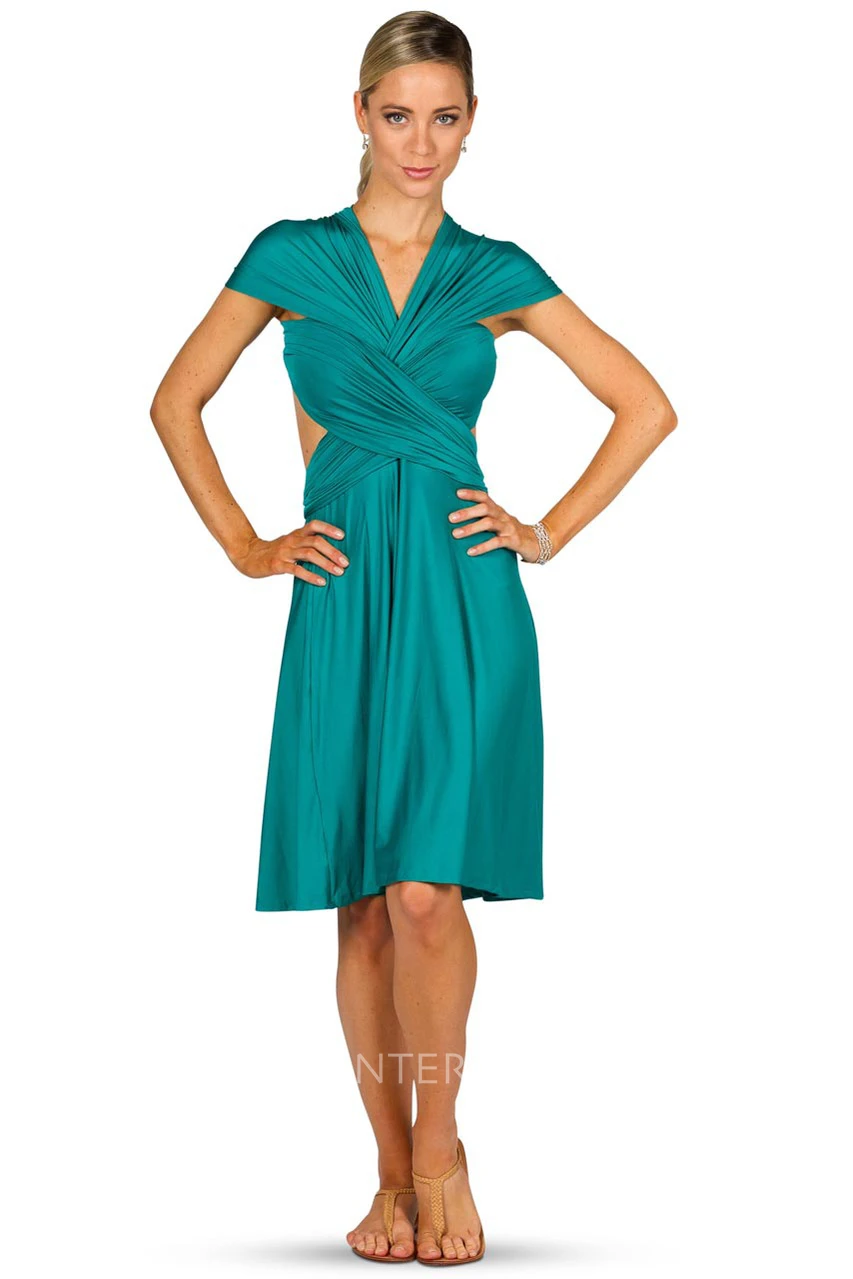 Midi Halter Ruched Jersey Convertible Bridesmaid Dress With Straps