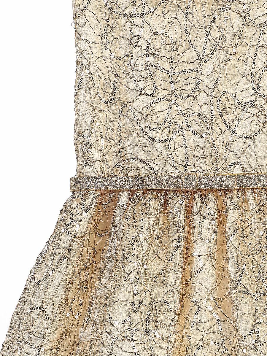 Tea-Length Tiered Bowed Sequins&Satin Flower Girl Dress With Embroidery