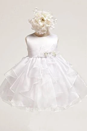 Tea-Length Tiered Organza&Satin Flower Girl Dress