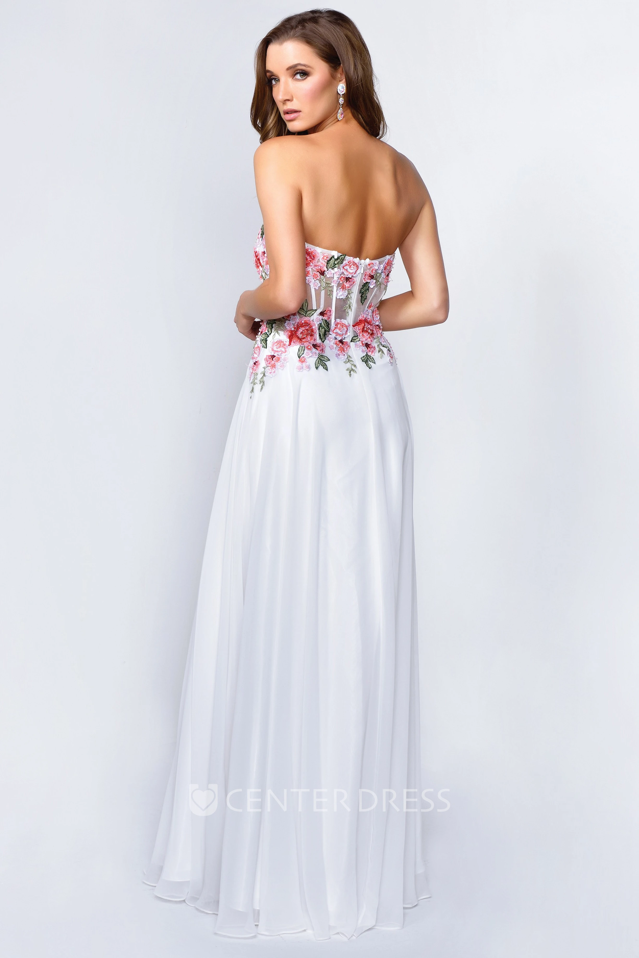 Sheath Long Sweetheart Sleeveless Backless Dress With Appliques And Flower