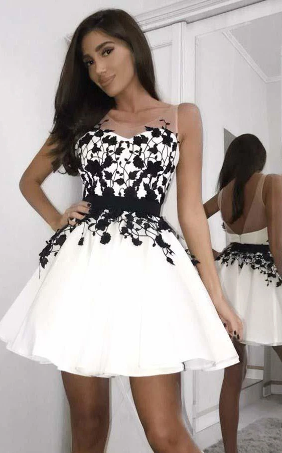 Simple A Line Satin Sweetheart V-neck Sleeveless with Appliques Homecoming Dress