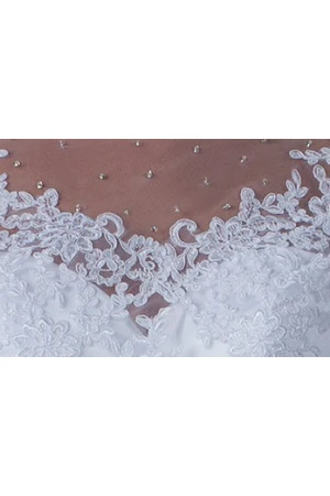 Beading Sash Sheath Satin Bridal Gown With Removable Lace Cap-Sleeve Top