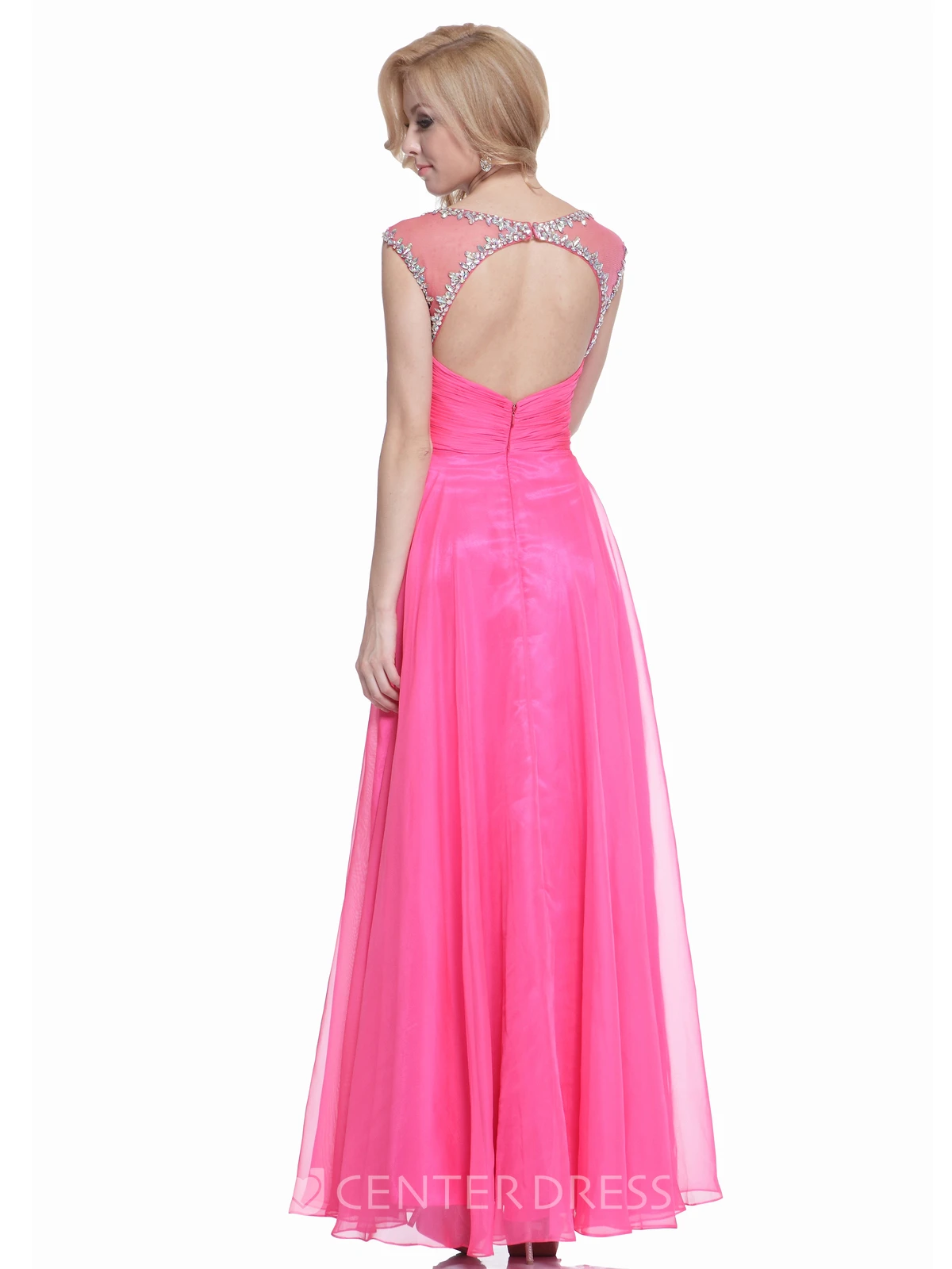 A-Line Ankle-Length Queen Anne Keyhole Dress With Ruching And Beading