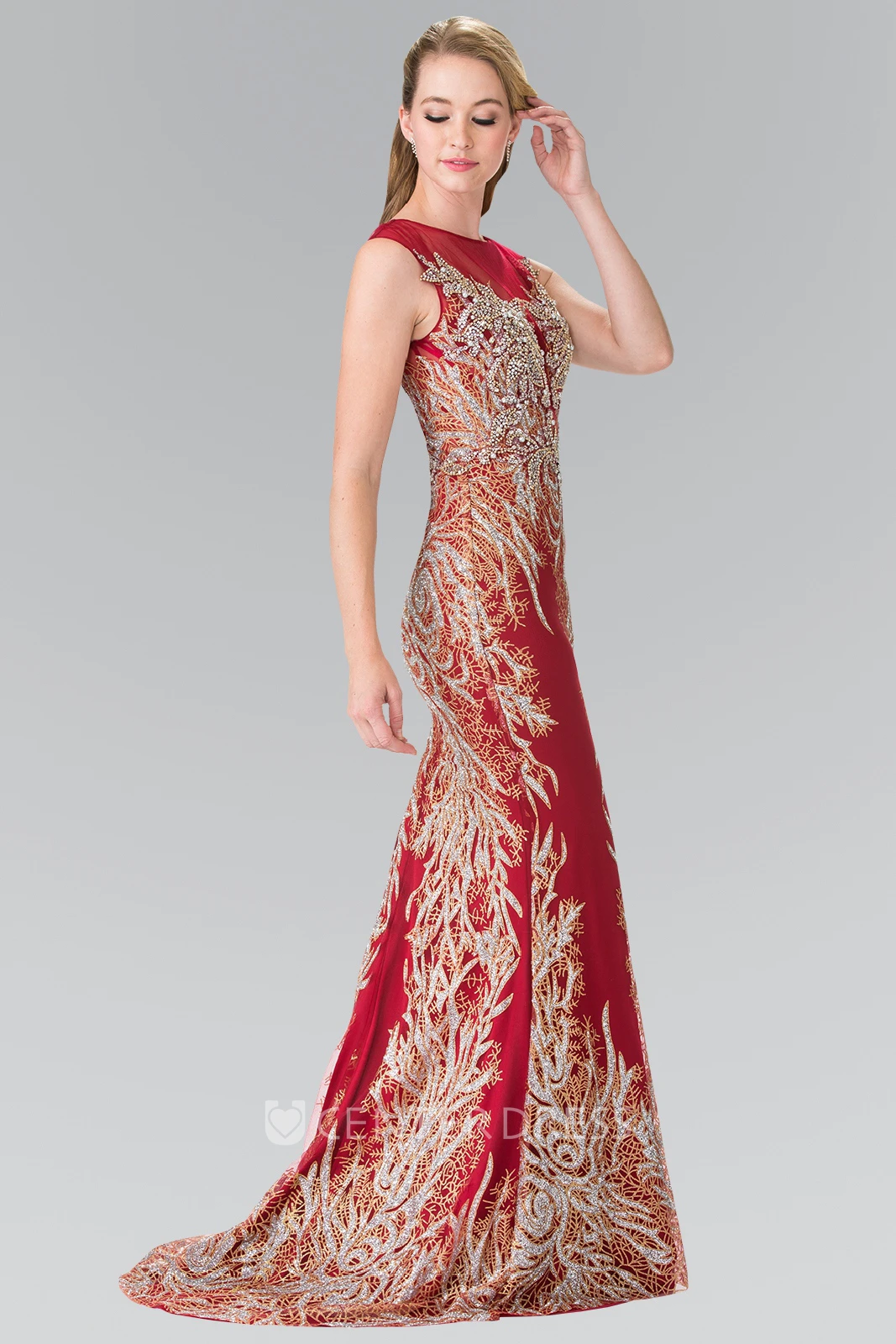 Sheath Jewel-Neck Sleeveless Jersey Zipper Dress With Beading And Sequins