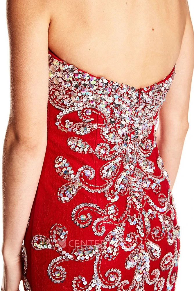 Sheath Crystal Sweetheart Sleeveless Floor-Length Tulle Prom Dress With Backless Style And Sweep Train