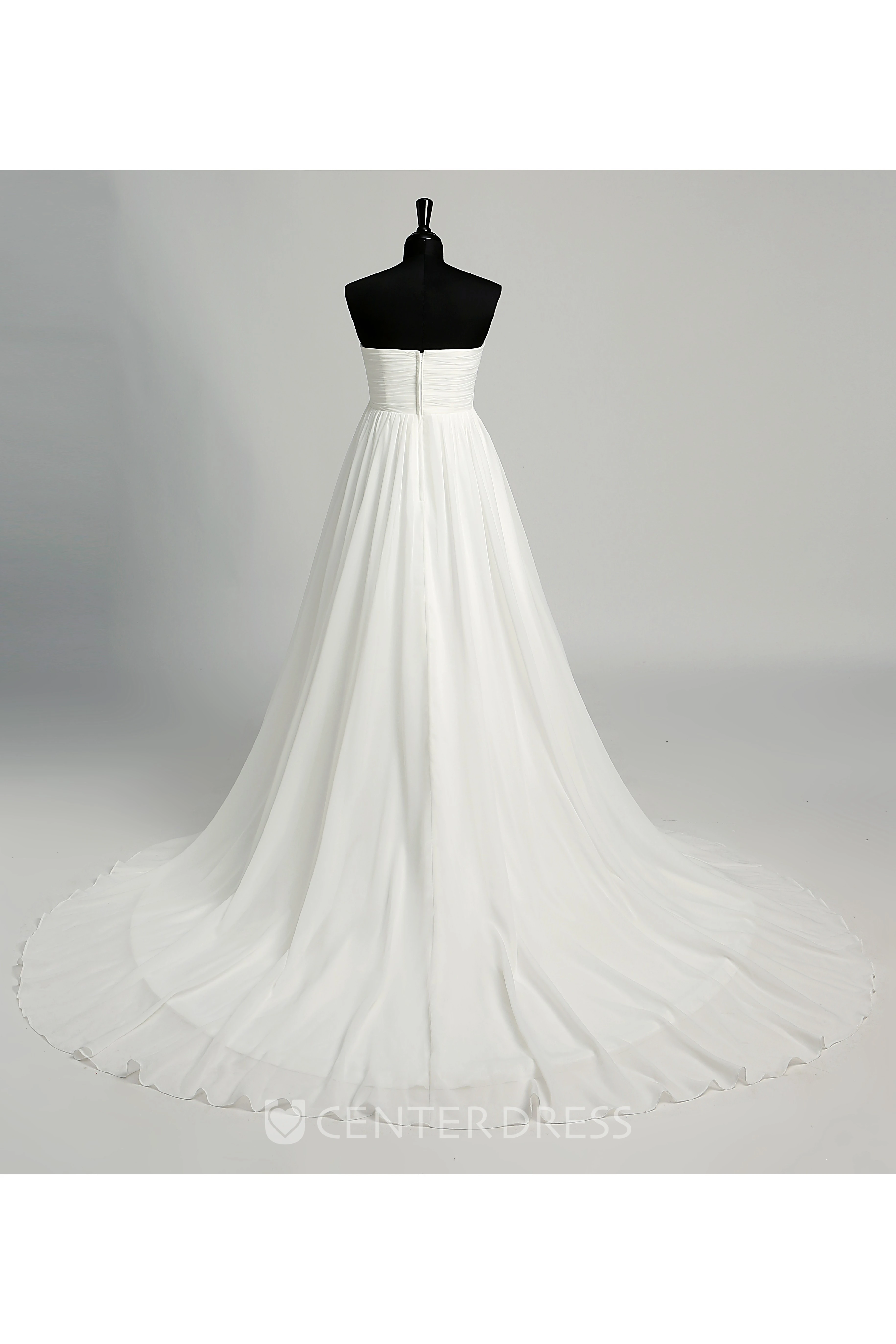 Chiffon A-line Sweetheart Sleeveless Maternity Wedding Dress with Beading and Ruching