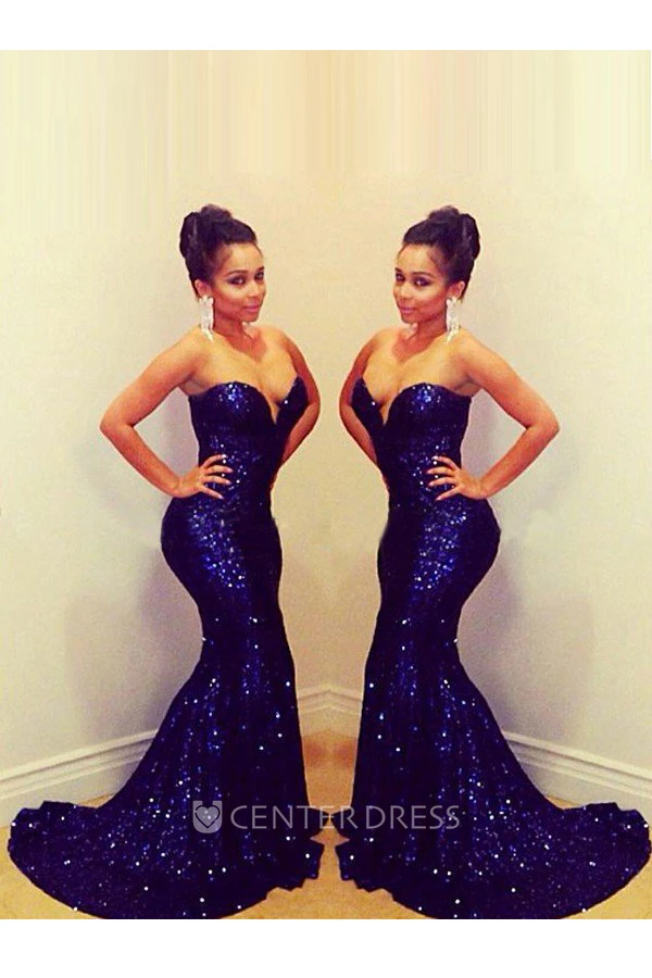 Sleeveless Sweep Brush Train Mermaid Trumpet Sweetheart Sequins Dress
