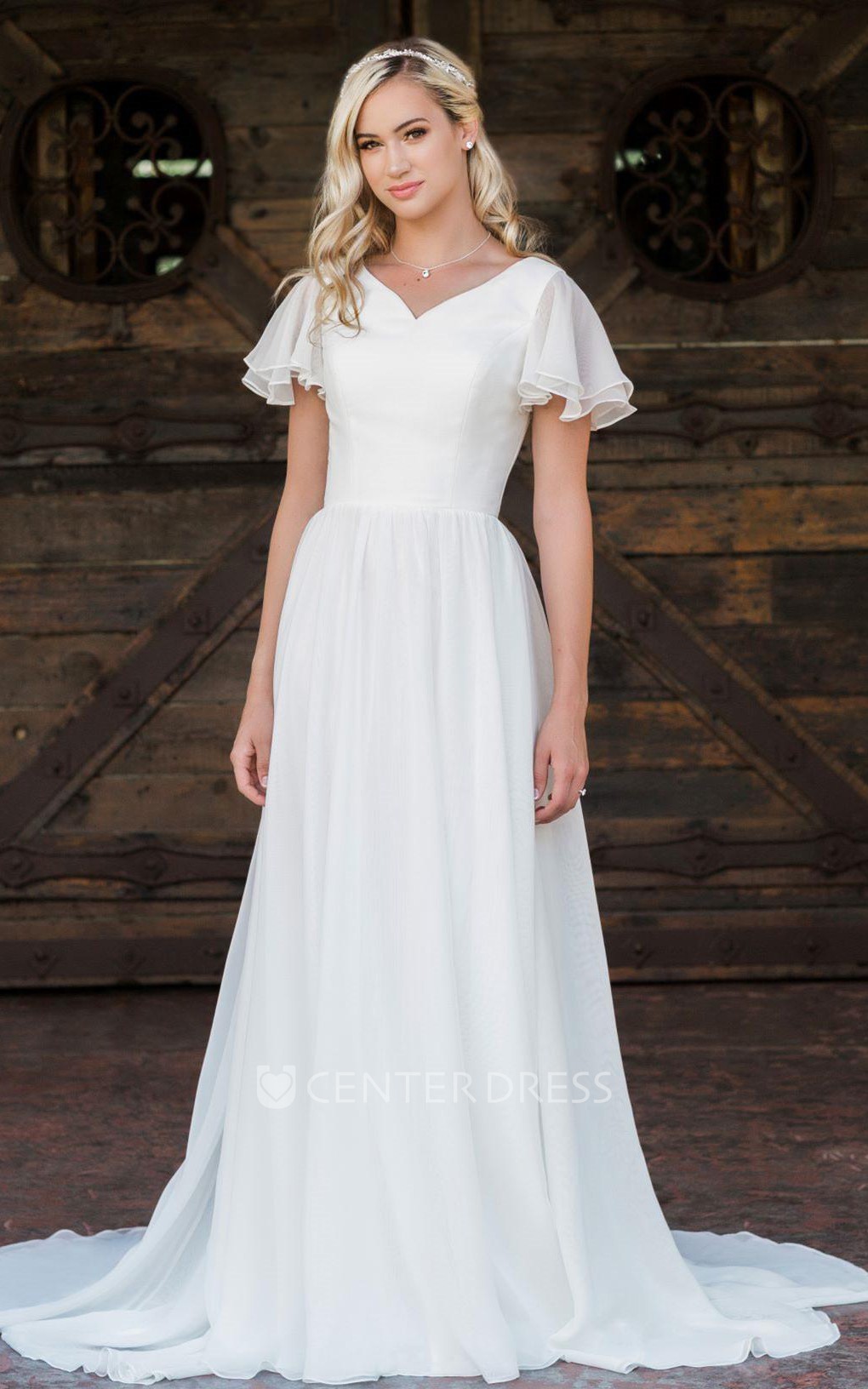 Chiffon short hotsell wedding dress