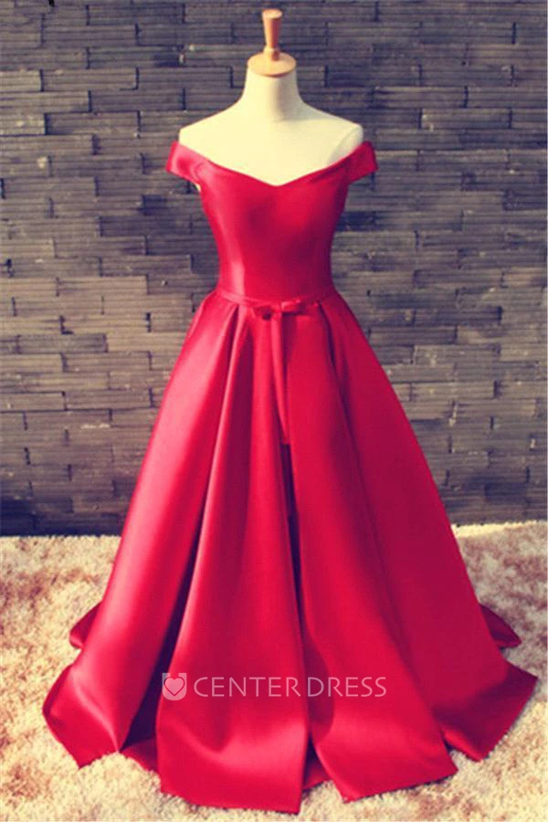Elegant Red Off-the-shoulder Prom Dress Bowknot Lace-up