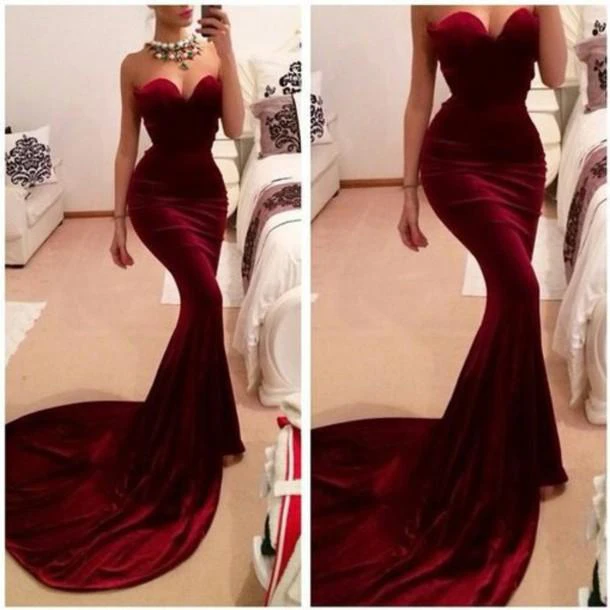 New Arrival Red Sweetheart Prom Dresses Sexy Memmaid Evening Gowns