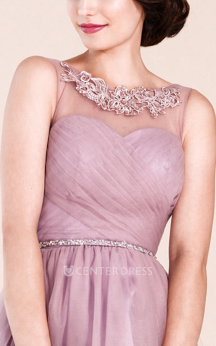 A-line High Neck  Short Tulle Bridesmaid Dress