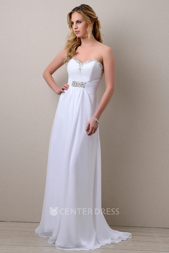 Beaded Waist Chiffon Sweetheart Wedding Dress With Sleek Top