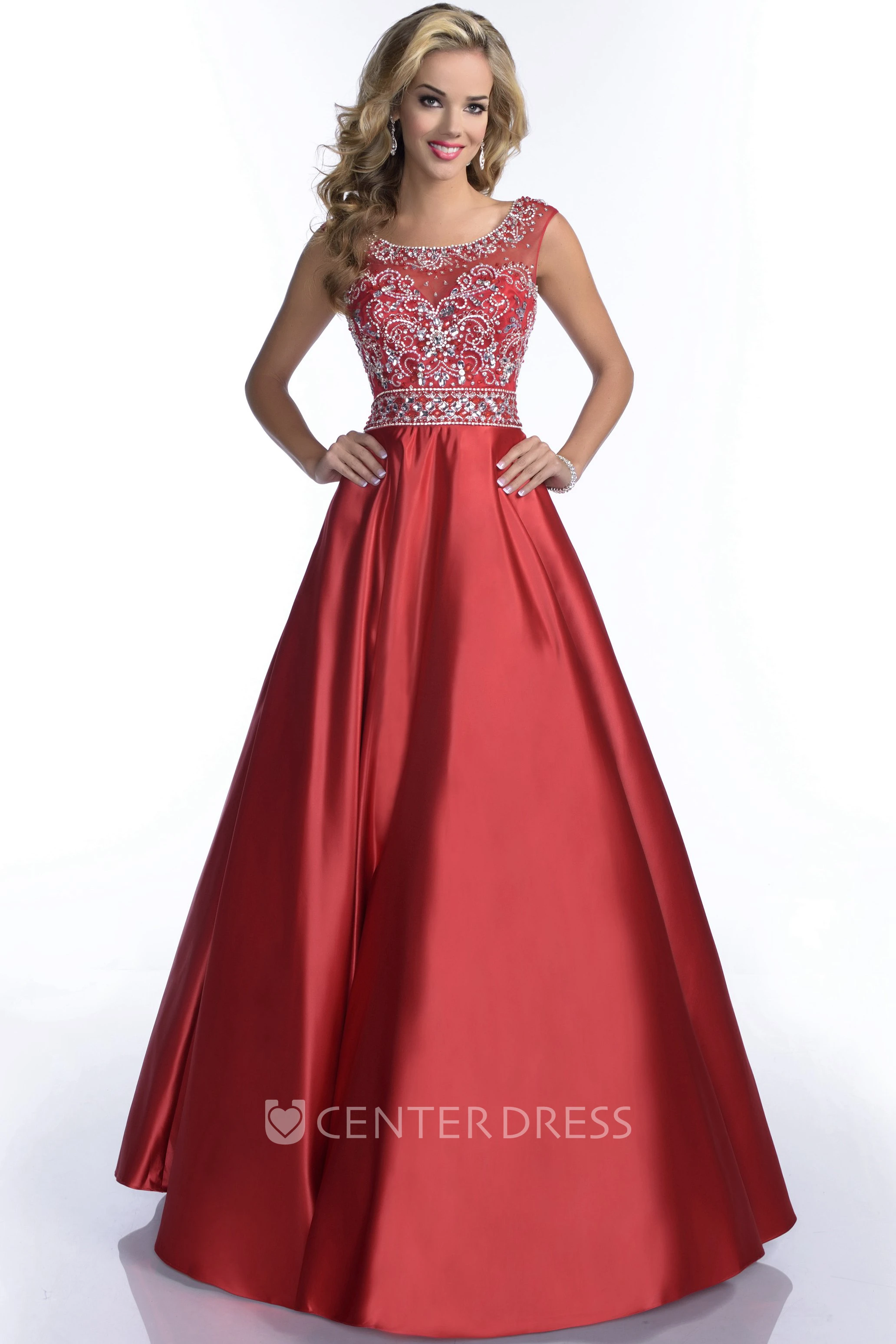 Scoop Neck Satin A-Line Prom Dress With Low-V Back
