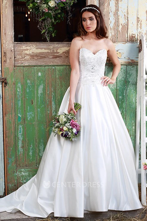 Sheath Sweetheart Satin Wedding Dress With Beading