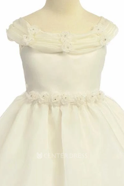 Tea-Length Floral Floral Organza Flower Girl Dress
