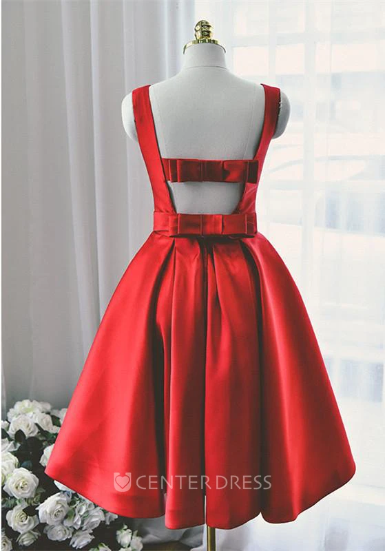 High Quality Bateau Red Short Homecoming Dress Bowknot