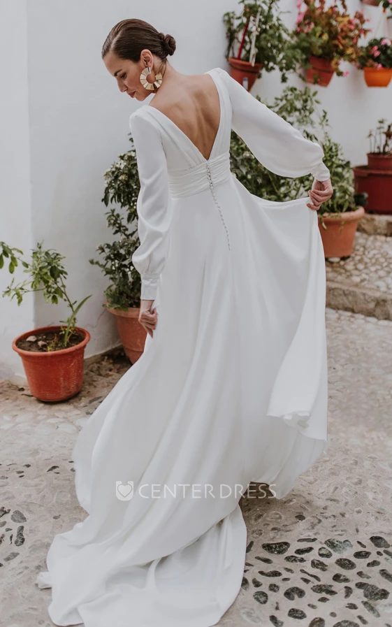 Romantic Chiffon Button Back Wedding Dress A-Line