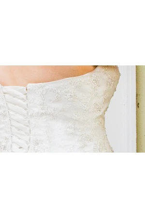 Plus Size Strapless Bridal Gown With Lace Up And Crystal
