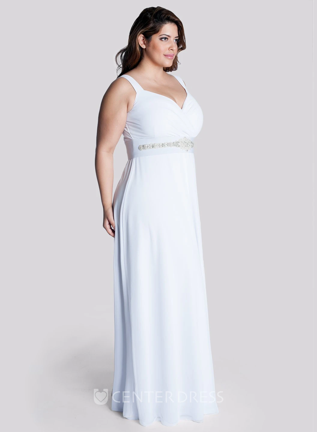 A-line Chiffon Ruched Dress With Waist Jewellery