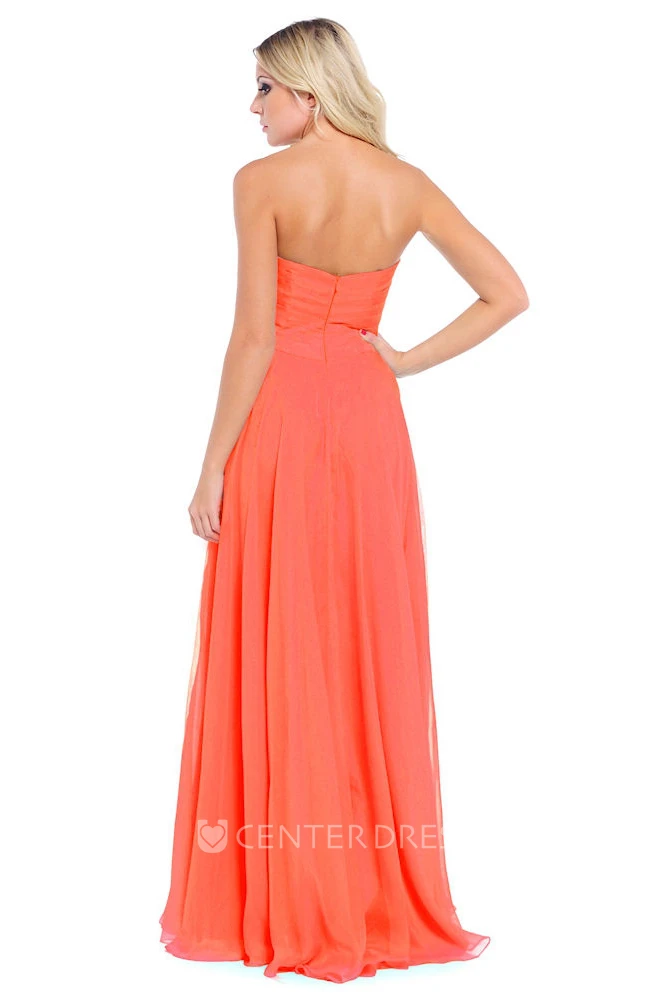 A-Line Sleeveless Sweetheart Criss-Cross Floor-Length Chiffon Prom Dress With Draping And Appliques