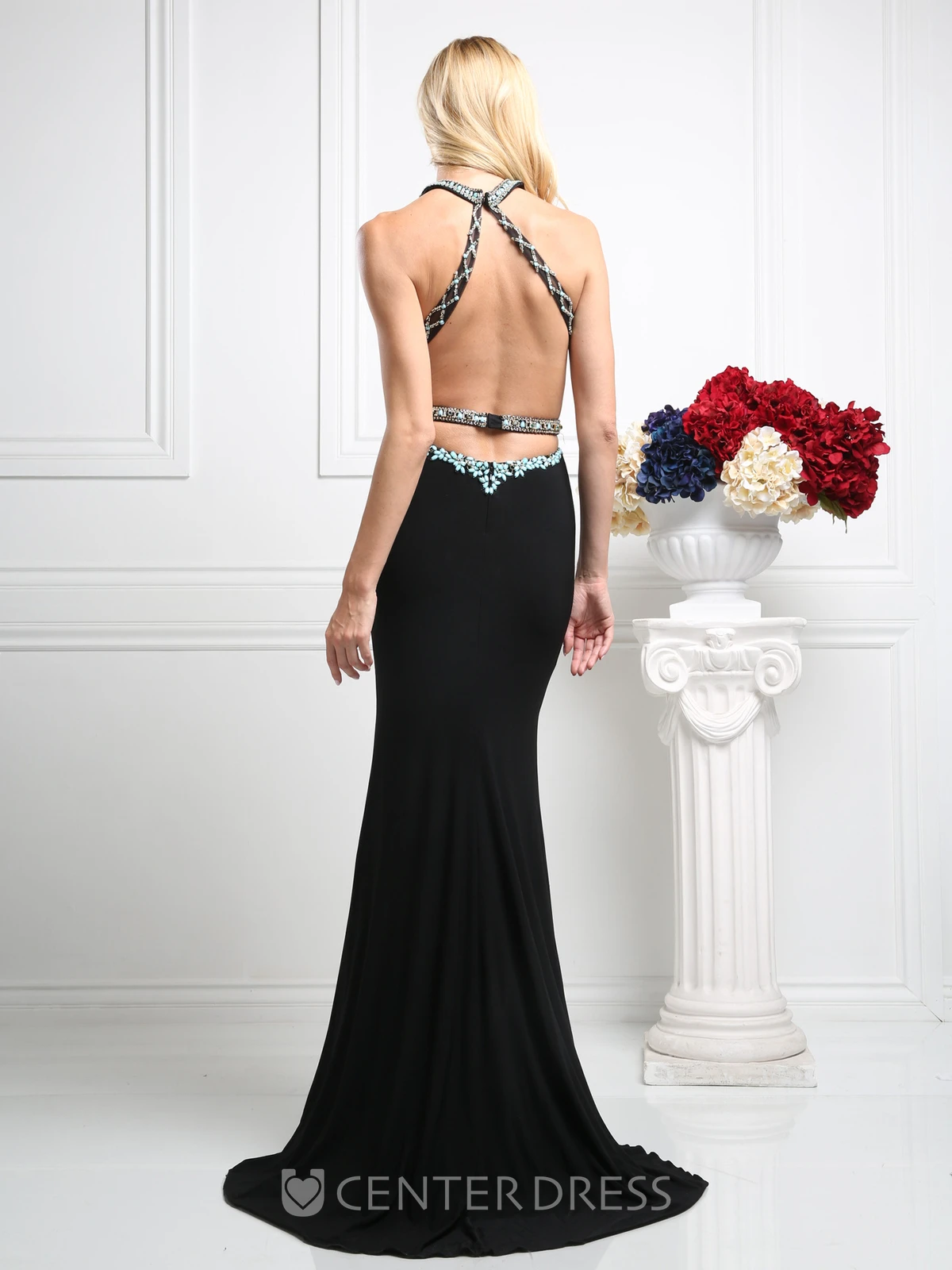 Sheath Jewel-Neck Sleeveless Jersey Straps Dress With Crystal Detailing